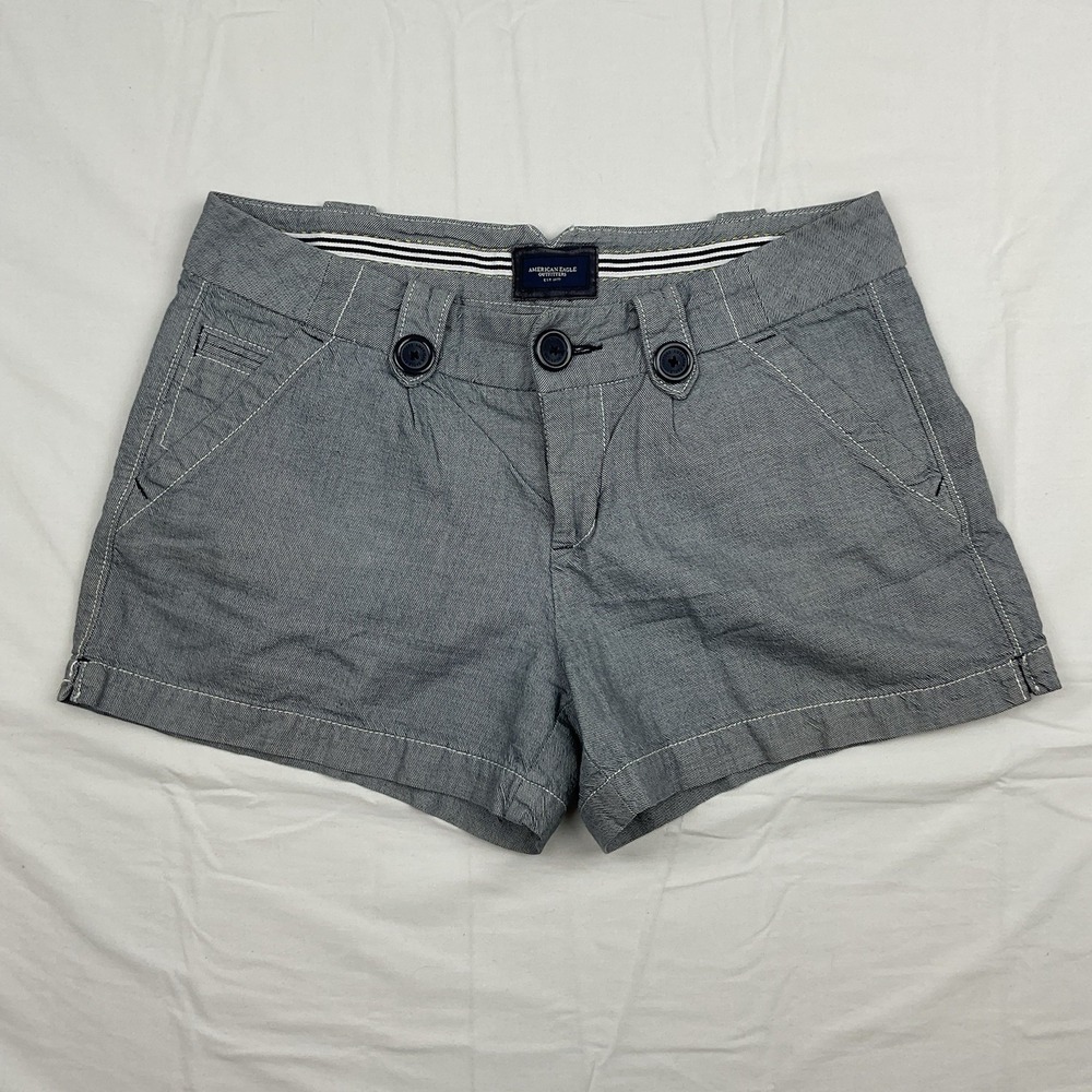 American Eagle Womens‎ Blue Shorts Size 8 Casual Summer Chino Button Front